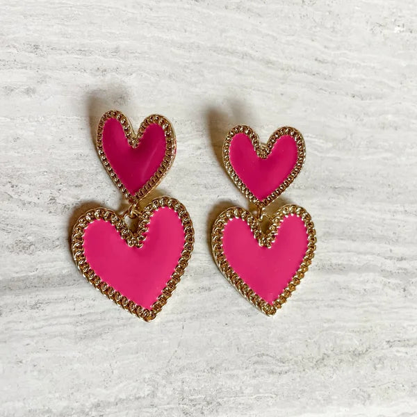 Double love oorbellen roze
