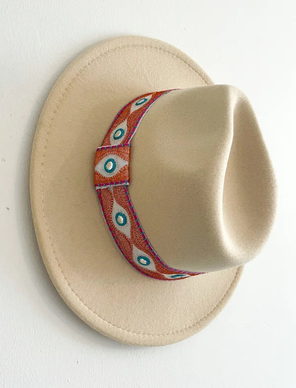 Boho hoed beige & oranje band