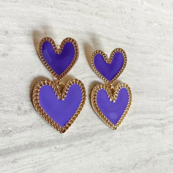 Double love oorbellen paars