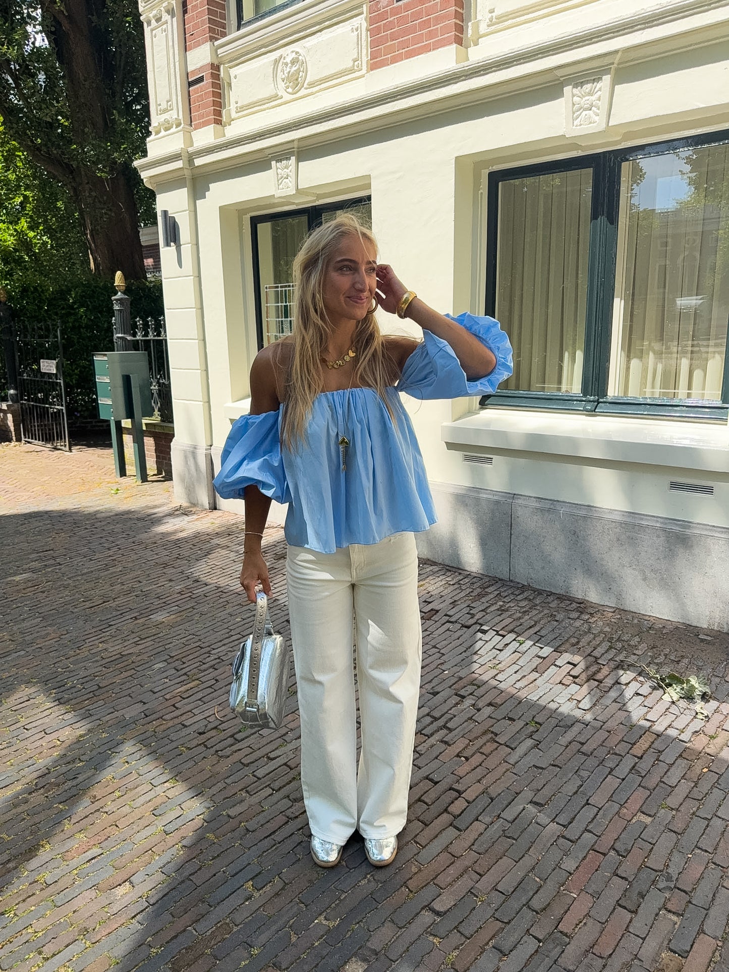 Feline blouse ★ licht blauw