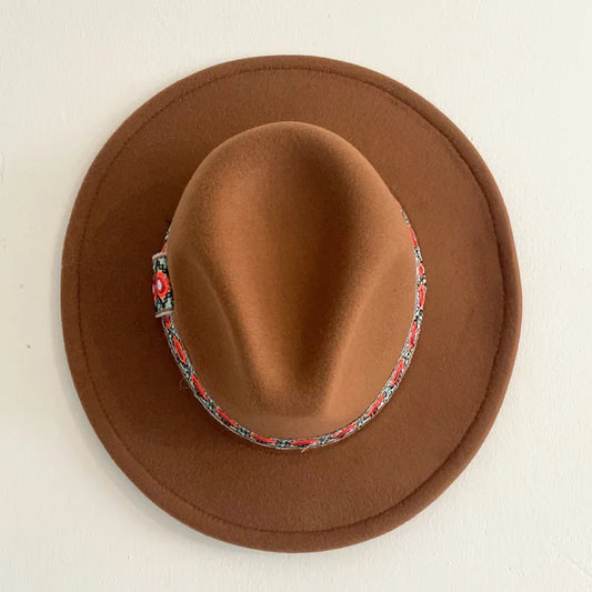 Boho hoed bruin & licht blauwe band