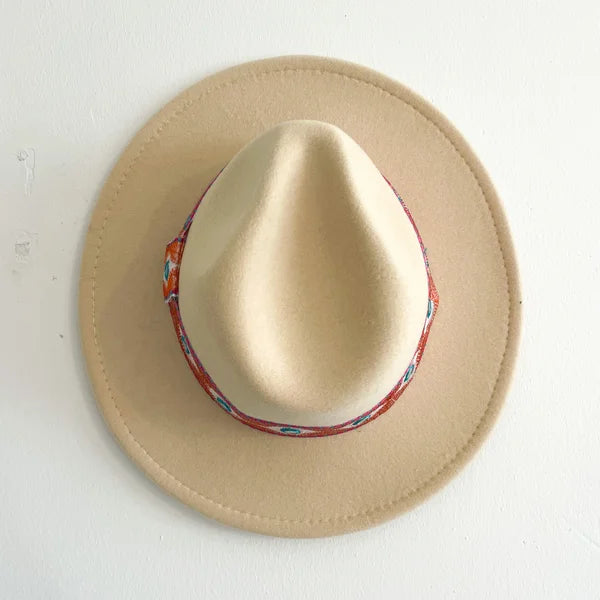 Boho hoed beige & oranje band