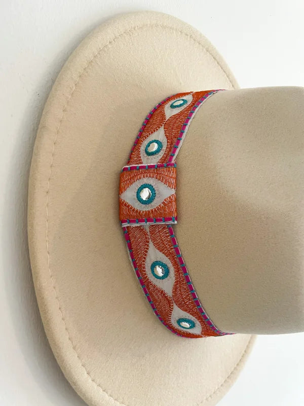 Boho hoed beige & oranje band
