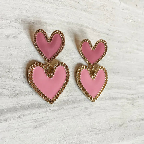Double love oorbellen licht roze