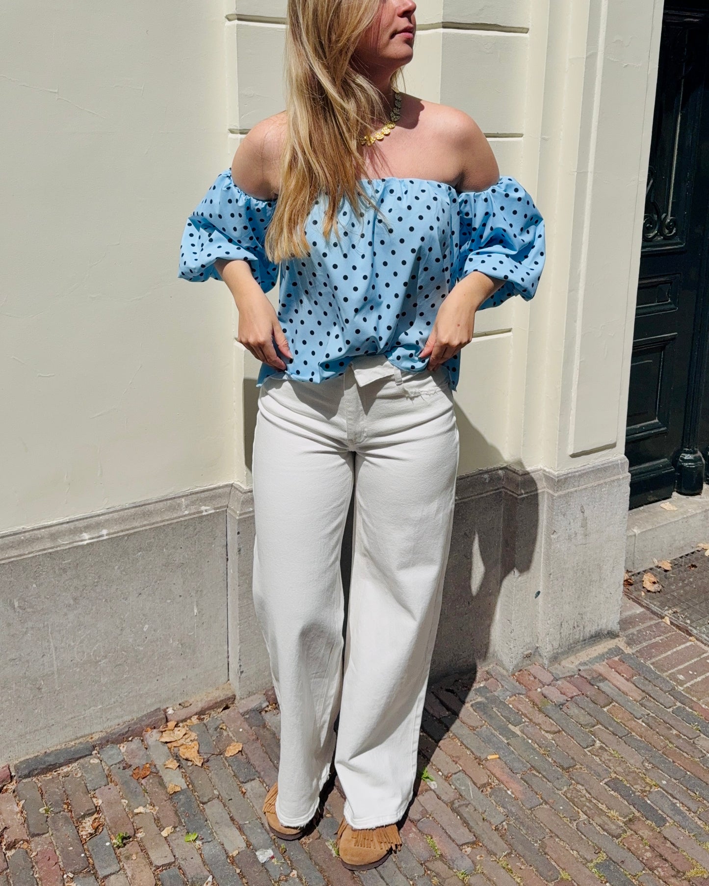 Jade polka dot blouse★ blauw