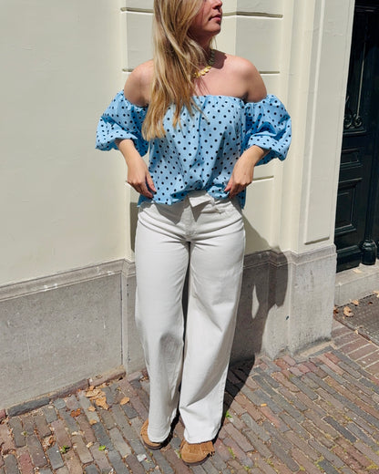 Jade polka dot blouse★ blauw