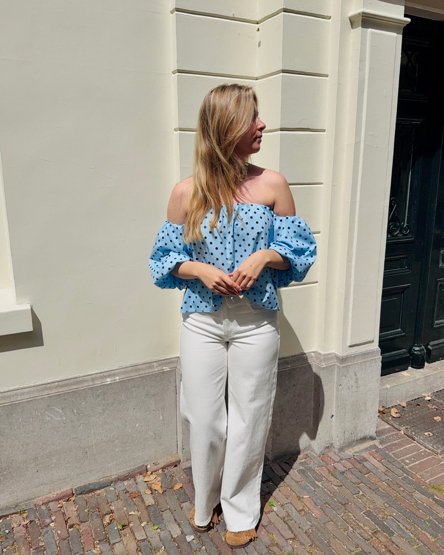 Jade polka dot blouse★ blauw
