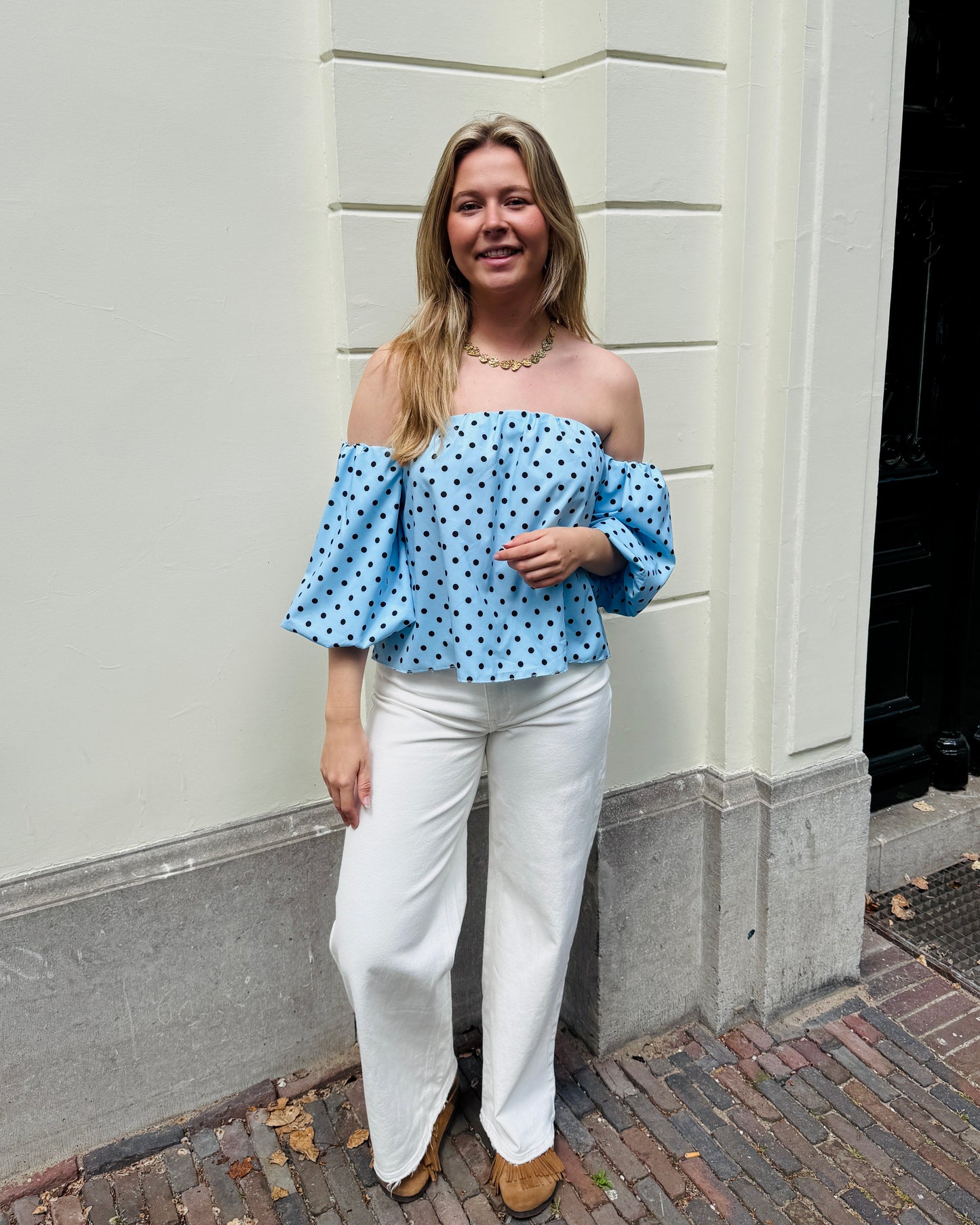 Jade polka dot blouse★ blauw