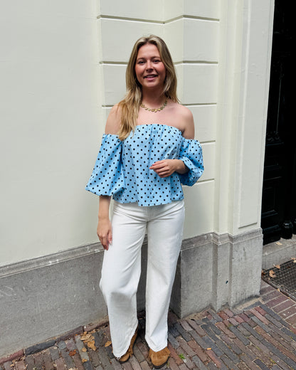 Jade polka dot blouse★ blauw