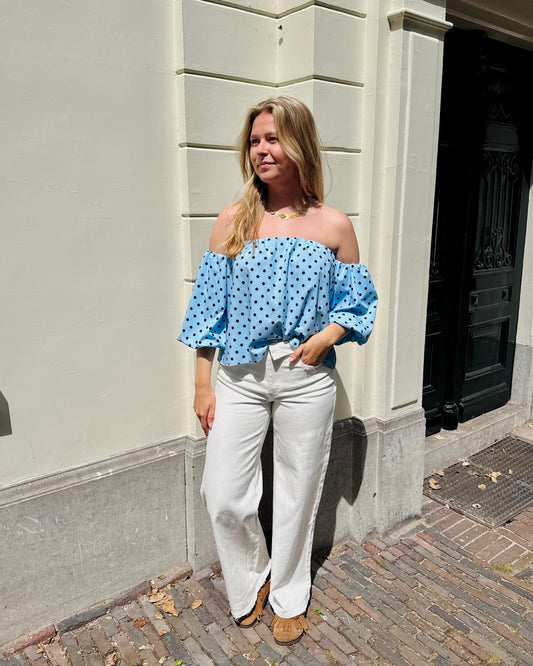 Jade polka dot blouse★ blauw