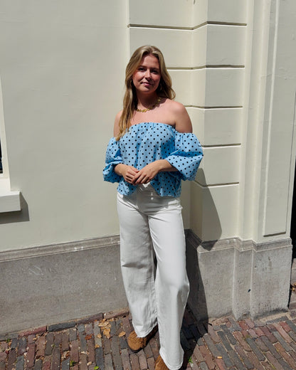 Jade polka dot blouse★ blauw