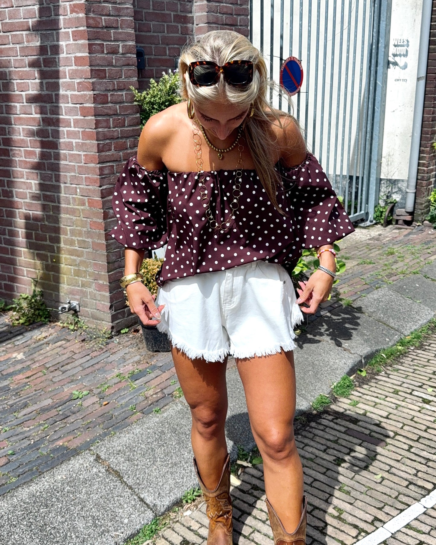 Jade polka dot blouse★ bruin