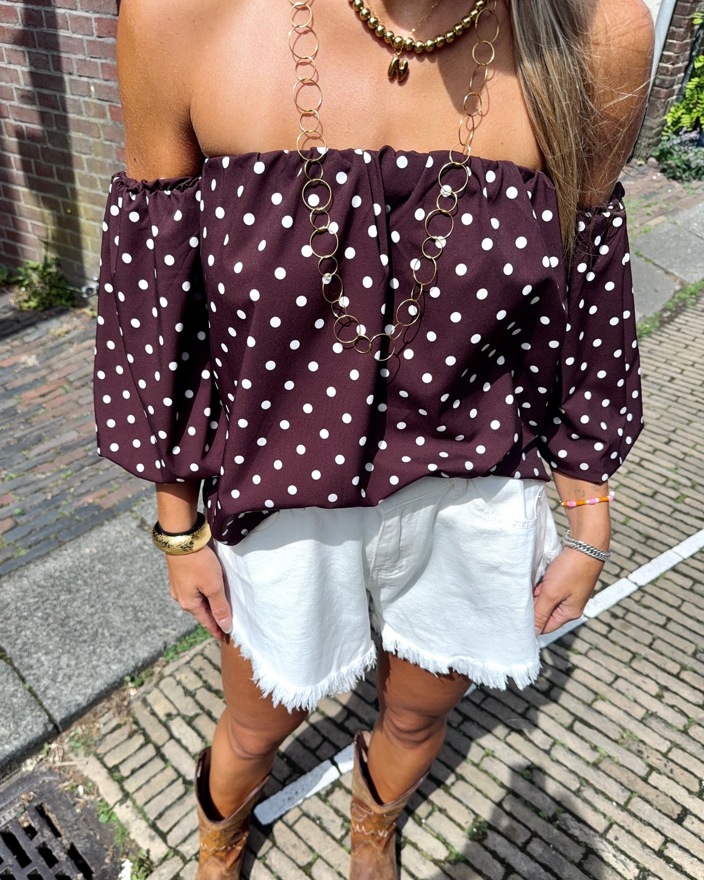 Jade polka dot blouse★ bruin