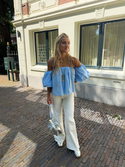 Feline blouse ★ licht blauw