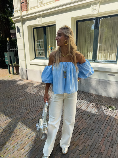 Feline blouse ★ licht blauw