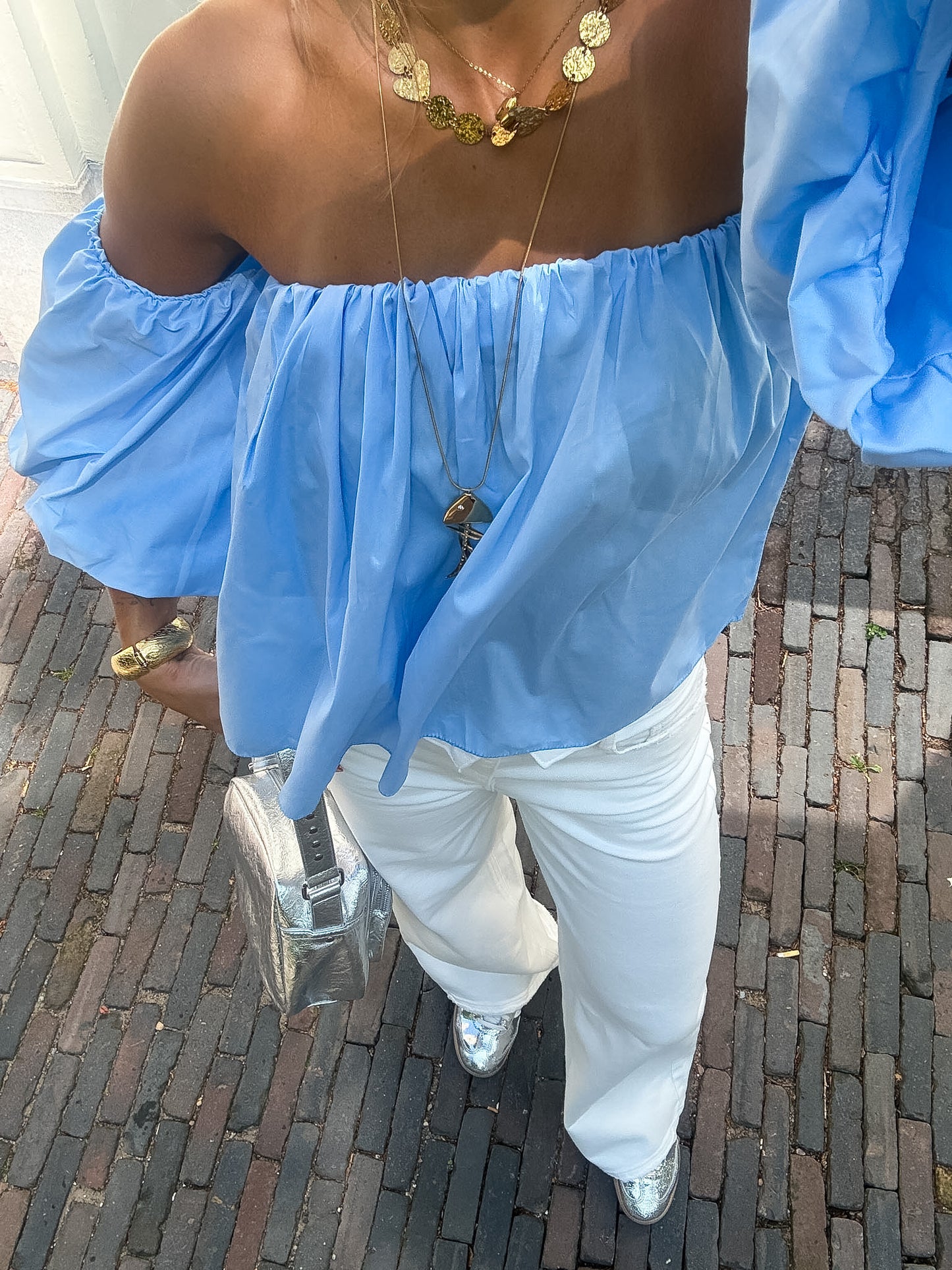 Feline blouse ★ licht blauw